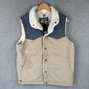 NEW Straight Down Vest Mens Smalll Gray Cream Sherpa Lined Snap Golf Outdoor